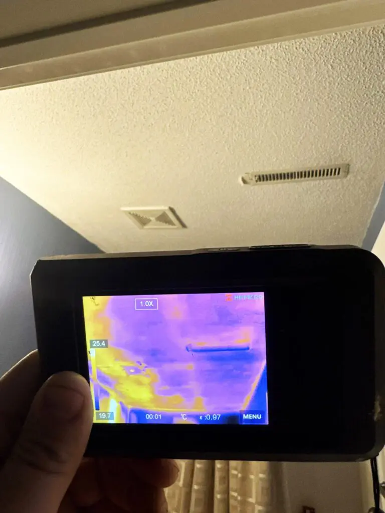 Infrared camera seeing moisture buildup in a bathroom